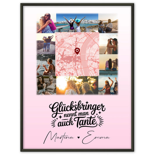 Personalisierte Karten Poster mit 10 Fotos und Karte in der Mitte Glücksbringer Bruder