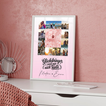 Personalisierte Karten Poster mit 10 Fotos und Karte in der Mitte Glücksbringer Bruder