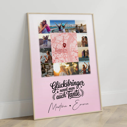 Personalisierte Karten Poster mit 10 Fotos und Karte in der Mitte Glücksbringer Bruder