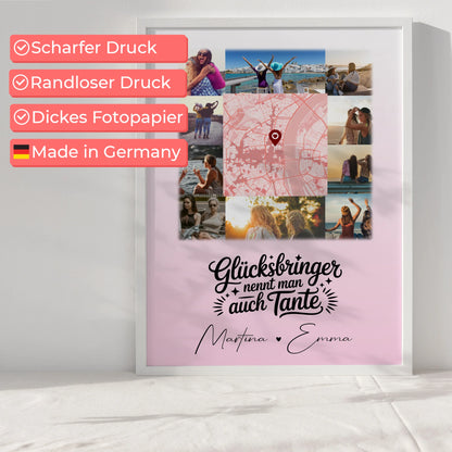 Personalisierte Karten Poster mit 10 Fotos und Karte in der Mitte Glücksbringer Bruder