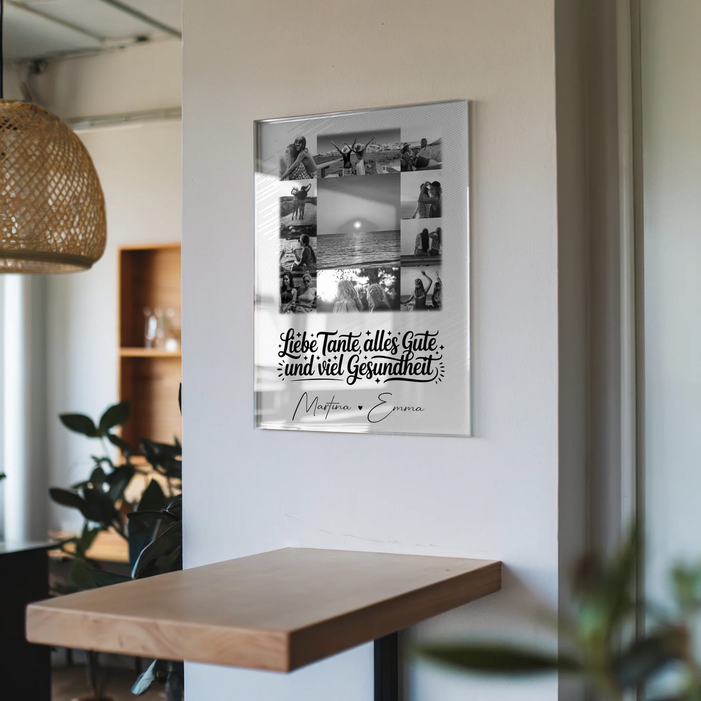 Personalisierte Foto Mit Acrylglas 11 Fotos Tante Alles Liebe und Gesundheit Schwarz-Weiß