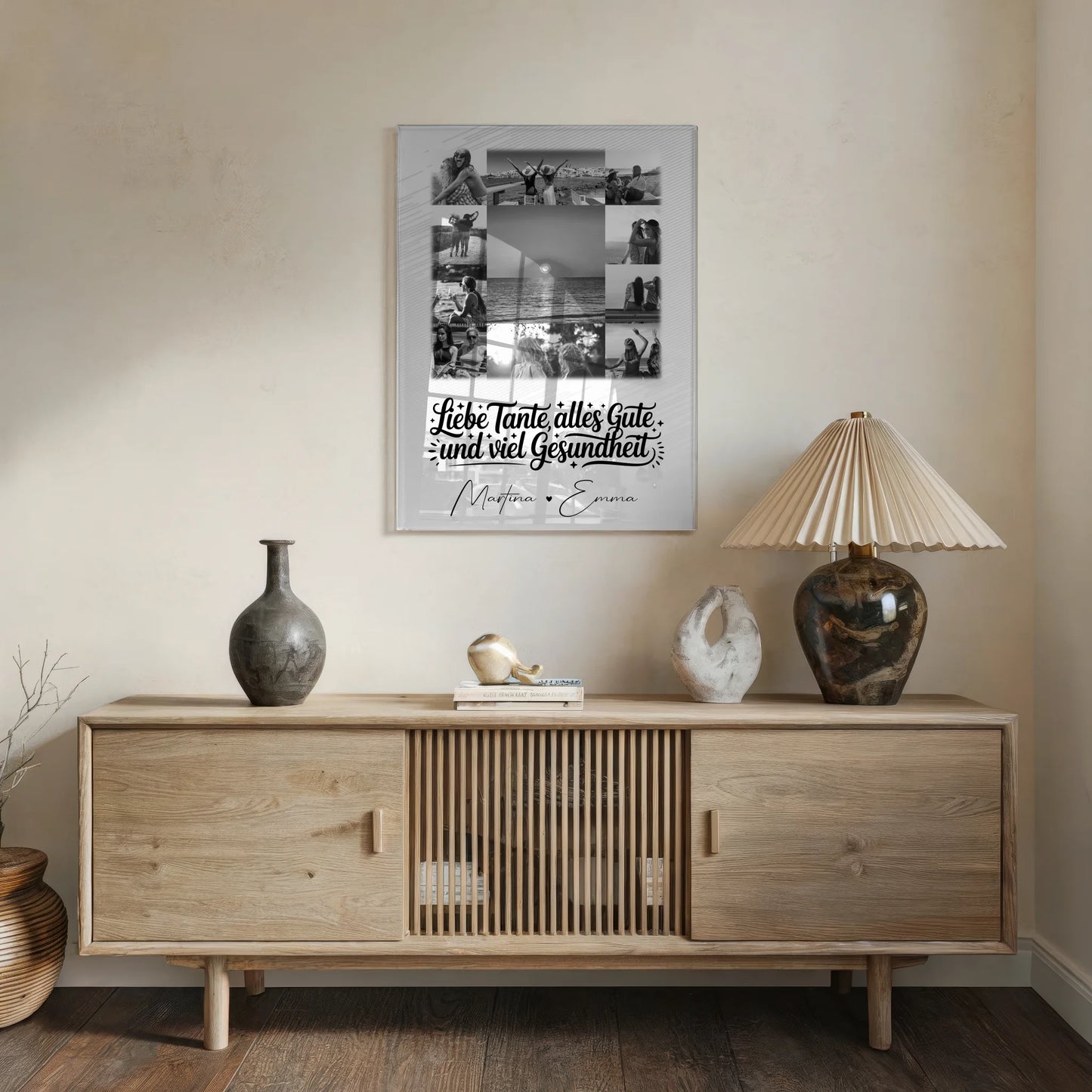 Personalisierte Foto Mit Acrylglas 11 Fotos Tante Alles Liebe und Gesundheit Schwarz-Weiß