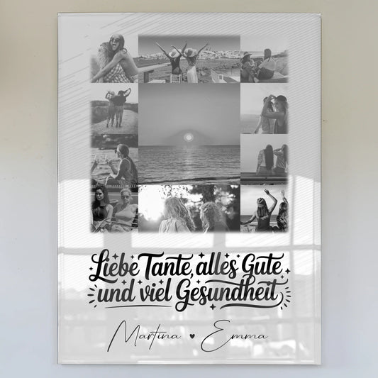 Personalisierte Foto Mit Acrylglas 11 Fotos Tante Alles Liebe und Gesundheit Schwarz-Weiß
