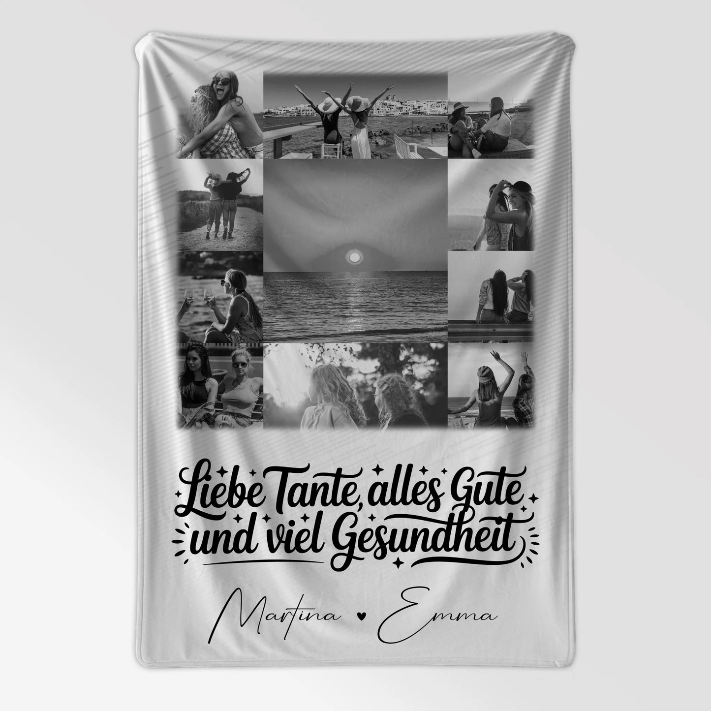 Personalisierte Kuscheldecke Mit Namen und 11 Fotos Tante Alles Liebe und Gesundheit Schwarz-Weiß 7