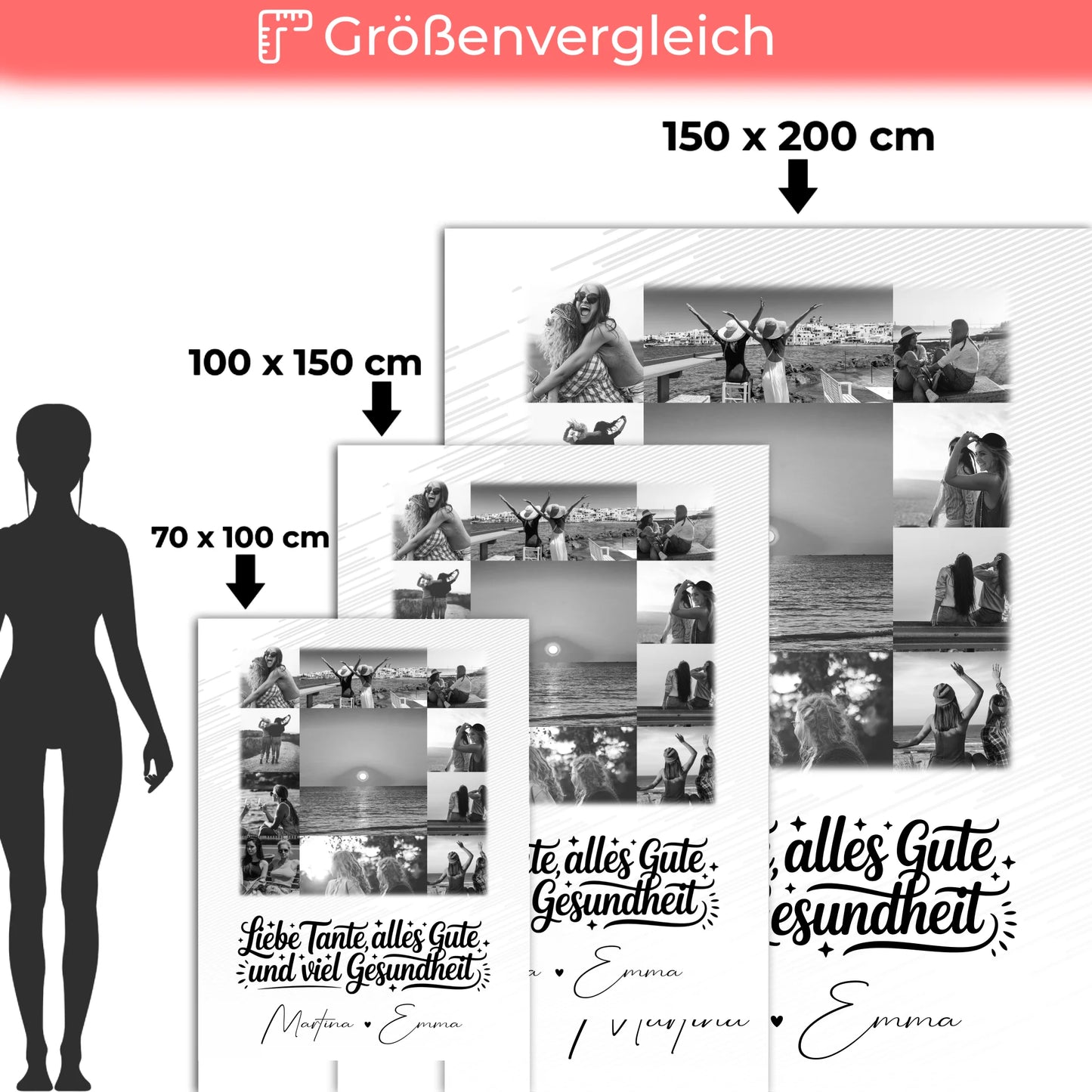 Personalisierte Kuscheldecke Mit Namen und 11 Fotos Tante Alles Liebe und Gesundheit Schwarz-Weiß 5