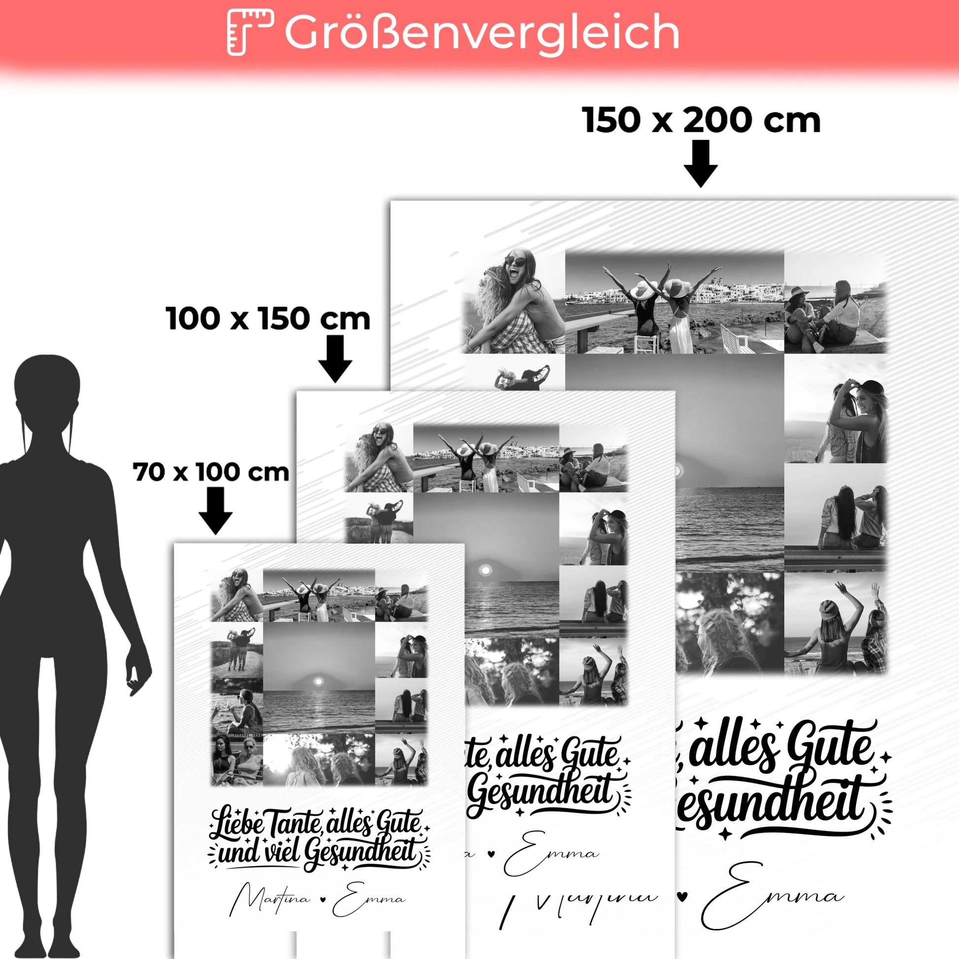 Personalisierte Kuscheldecke Mit Namen und 11 Fotos Tante Alles Liebe und Gesundheit Schwarz-Weiß 5