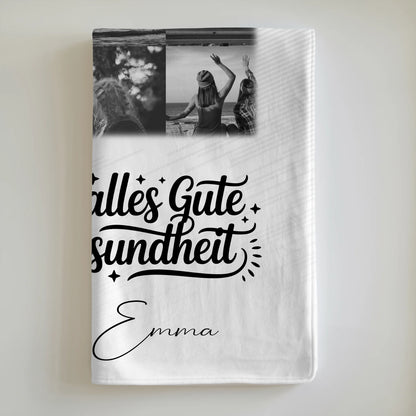 Personalisierte Kuscheldecke Mit Namen und 11 Fotos Tante Alles Liebe und Gesundheit Schwarz-Weiß 6