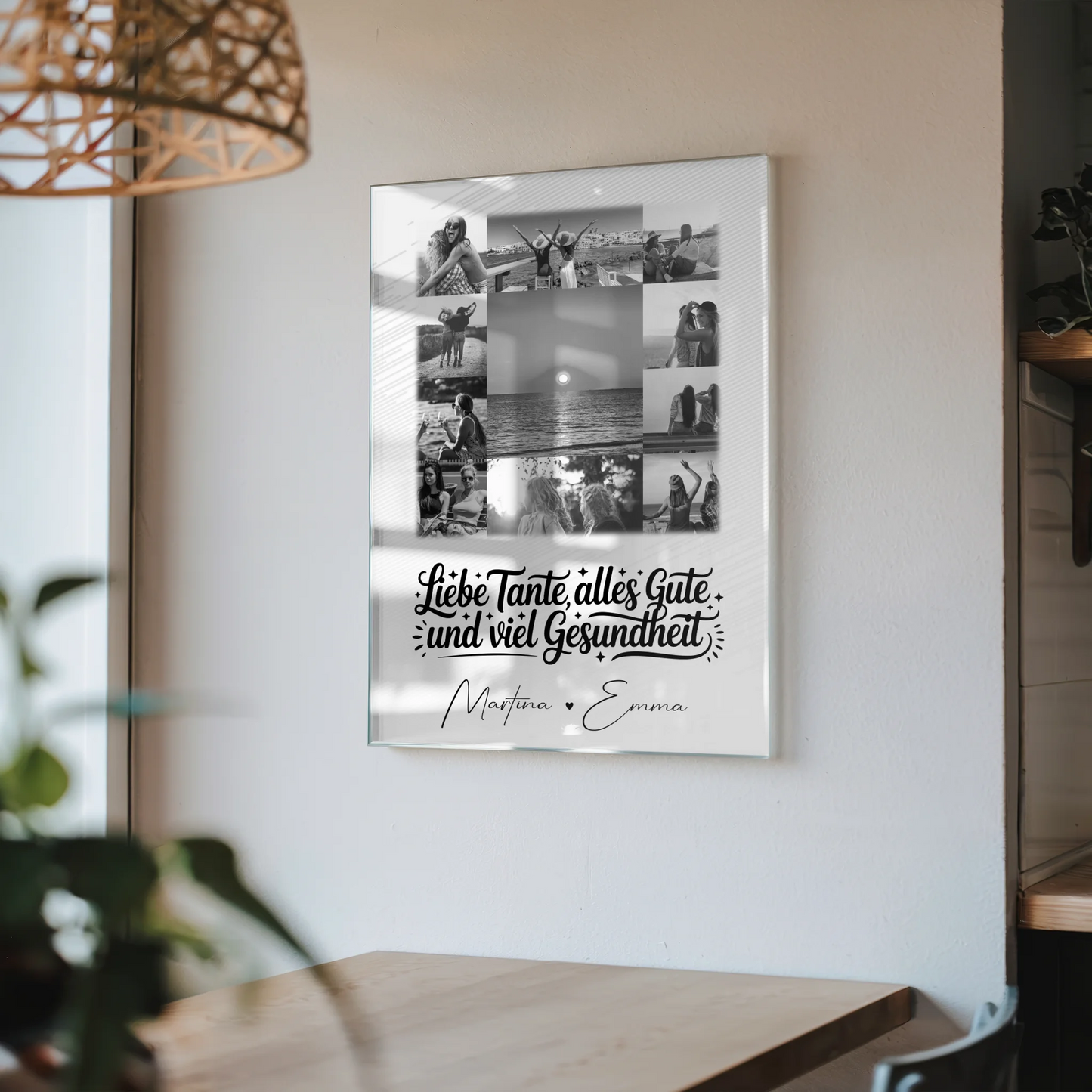 Personalisierte Foto Mit Acrylglas 11 Fotos Tante Alles Liebe und Gesundheit Schwarz-Weiß