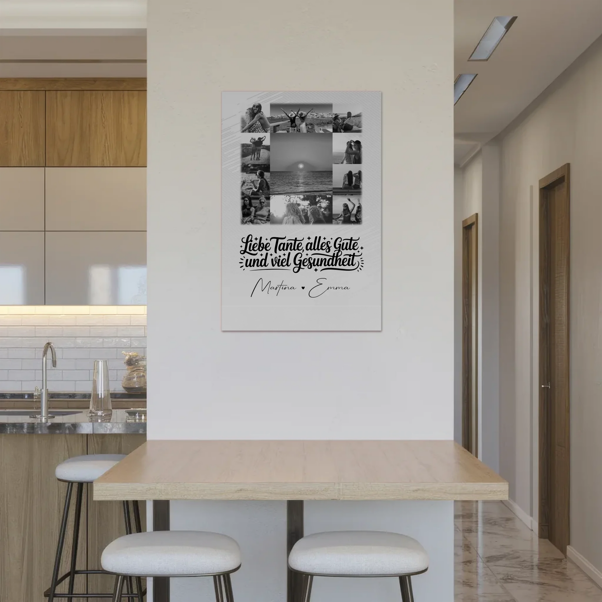 Personalisierter Fotoboard Magnet Wandbild mit 11 Fotos für Tante alles Liebe und Gesundheit Schwarz-Weiß 2