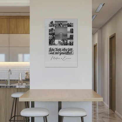 Personalisierter Fotoboard Magnet Wandbild mit 11 Fotos für Tante alles Liebe und Gesundheit Schwarz-Weiß 2