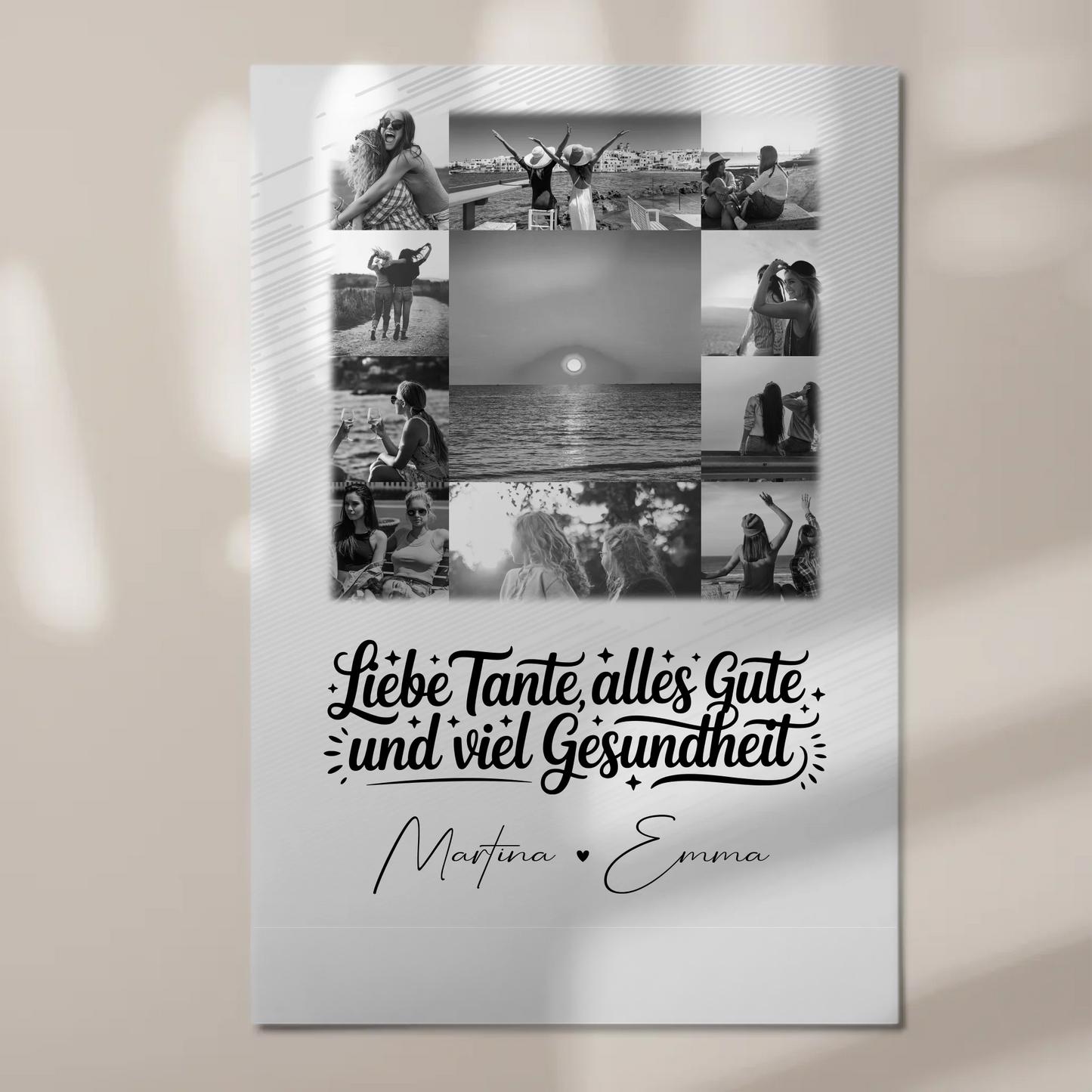 Personalisierter Fotoboard Magnet Wandbild mit 11 Fotos für Tante alles Liebe und Gesundheit Schwarz-Weiß 1