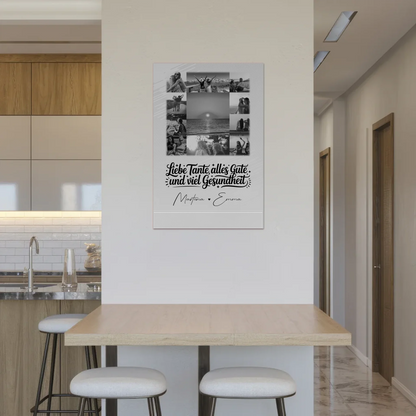 Personalisierter Fotoboard Magnet Wandbild mit 11 Fotos für Tante alles Liebe und Gesundheit Schwarz-Weiß