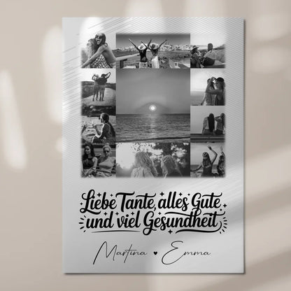 Personalisierter Fotoboard Magnet Wandbild mit 11 Fotos für Tante alles Liebe und Gesundheit Schwarz-Weiß 7
