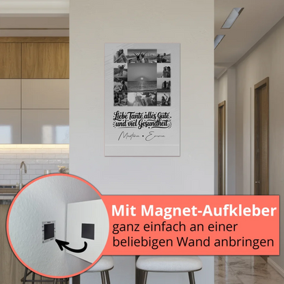 Personalisierter Fotoboard Magnet Wandbild mit 11 Fotos für Tante alles Liebe und Gesundheit Schwarz-Weiß