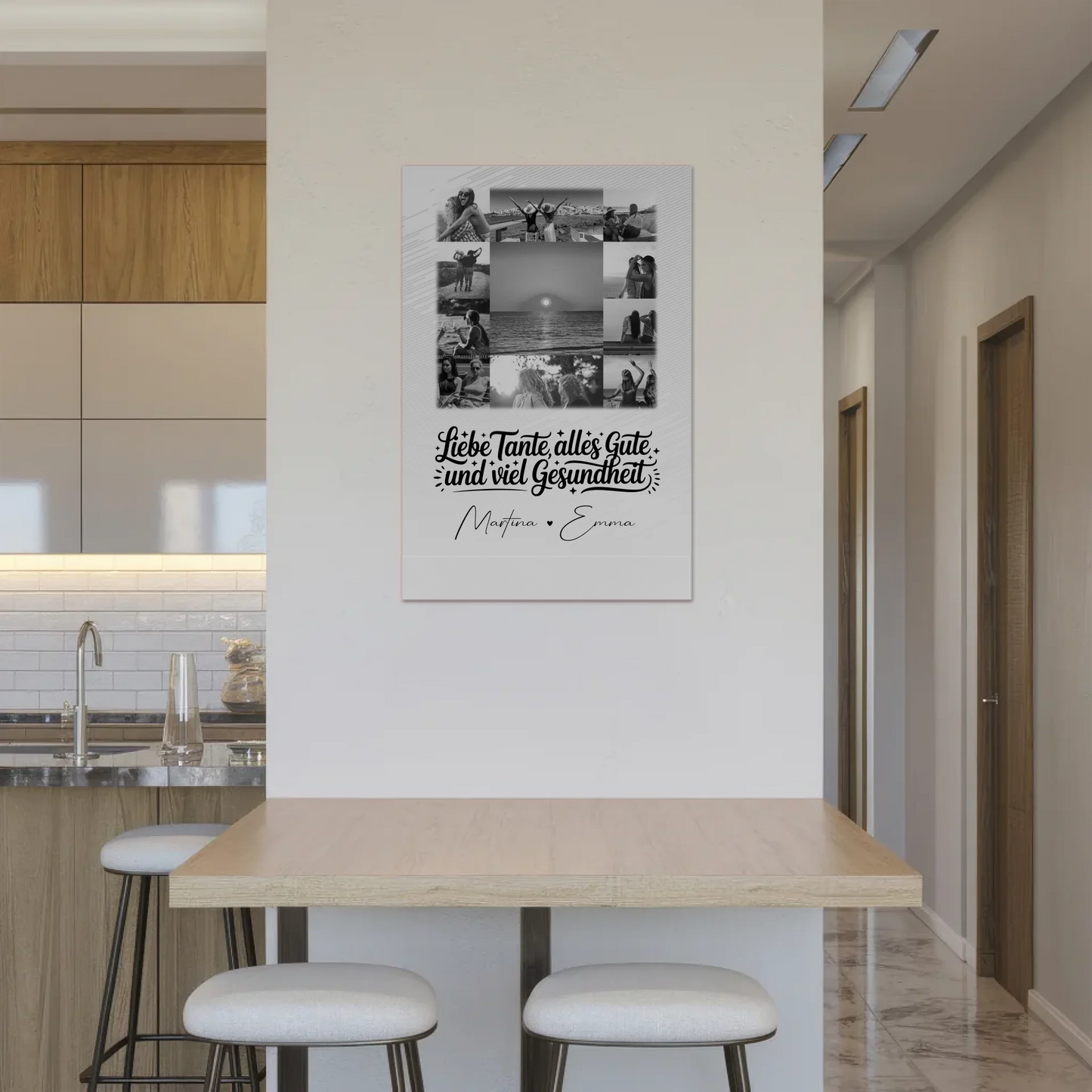 Personalisierter Fotoboard Magnet Wandbild mit 11 Fotos für Tante alles Liebe und Gesundheit Schwarz-Weiß