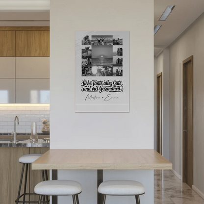 Personalisierter Fotoboard Magnet Wandbild mit 11 Fotos für Tante alles Liebe und Gesundheit Schwarz-Weiß