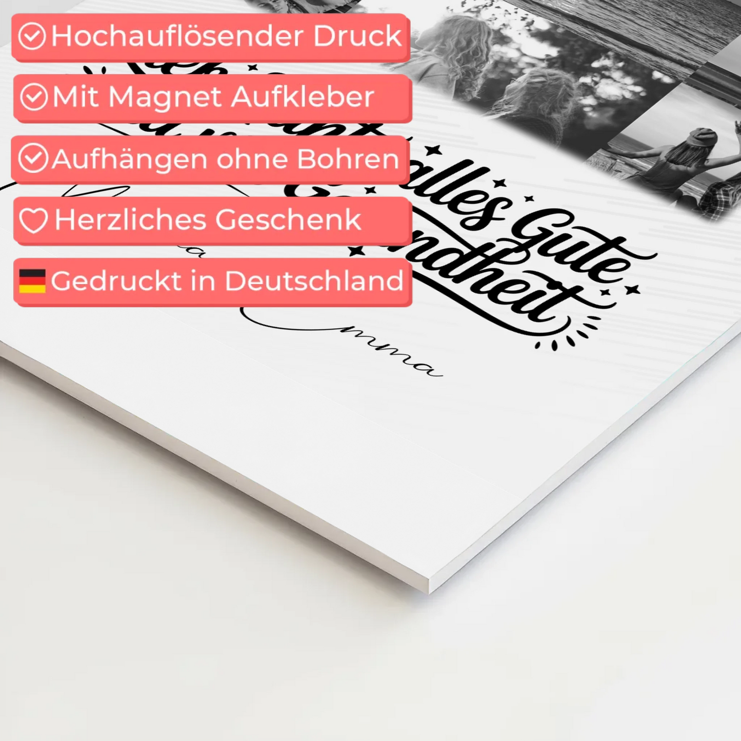 Personalisierter Fotoboard Magnet Wandbild mit 11 Fotos für Tante alles Liebe und Gesundheit Schwarz-Weiß