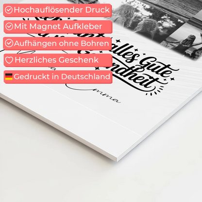Personalisierter Fotoboard Magnet Wandbild mit 11 Fotos für Tante alles Liebe und Gesundheit Schwarz-Weiß