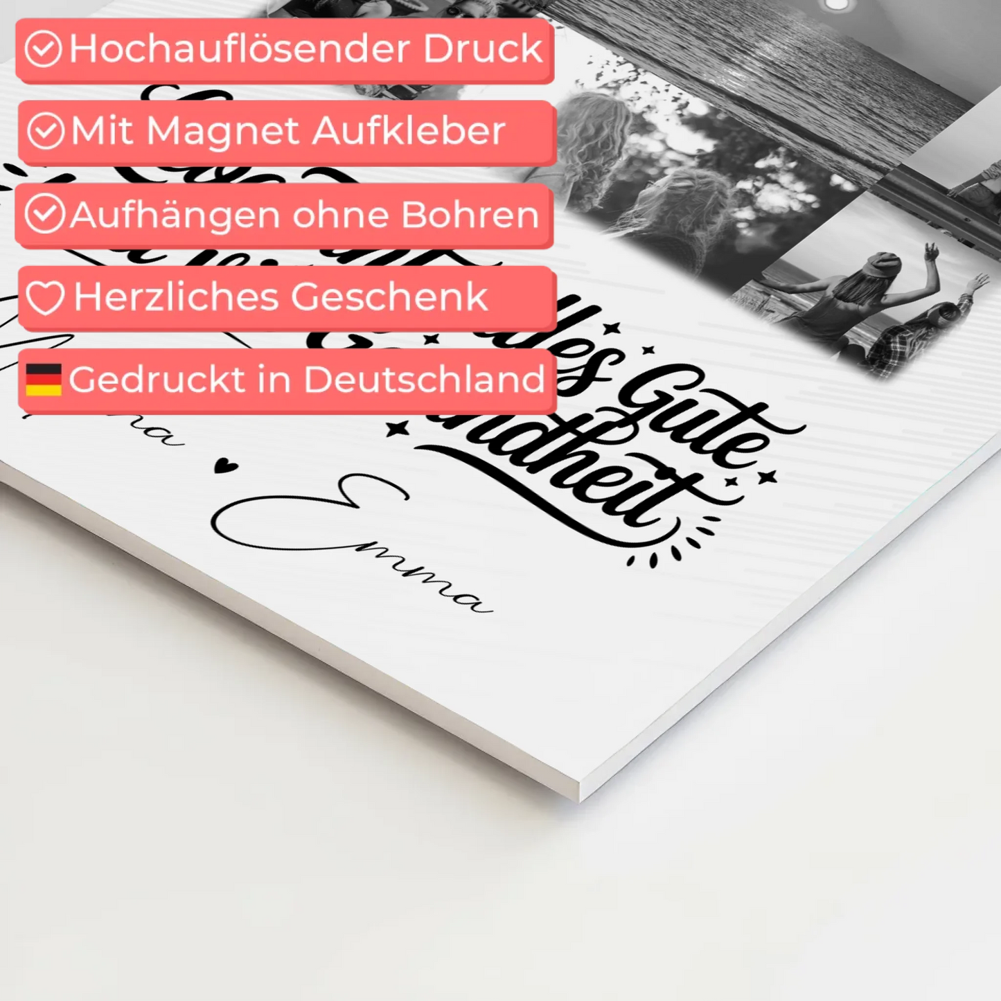 Personalisierter Fotoboard Magnet Wandbild mit 11 Fotos für Tante alles Liebe und Gesundheit Schwarz-Weiß 10