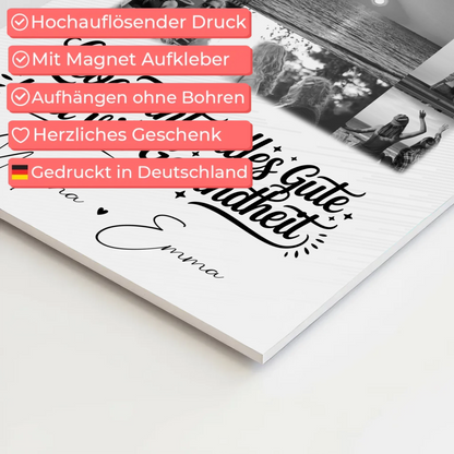 Personalisierter Fotoboard Magnet Wandbild mit 11 Fotos für Tante alles Liebe und Gesundheit Schwarz-Weiß 10