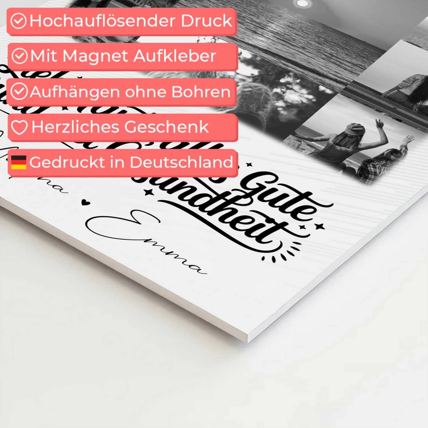 Personalisierter Fotoboard Magnet Wandbild mit 11 Fotos für Tante alles Liebe und Gesundheit Schwarz-Weiß