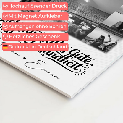 Personalisierter Fotoboard Magnet Wandbild mit 11 Fotos für Tante alles Liebe und Gesundheit Schwarz-Weiß
