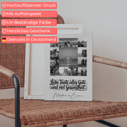 Personalisierte Fotocollage Großes Bild aus 11 Fotos für Tante alles Liebe und Gesundheit Schwarz-Weiß 5