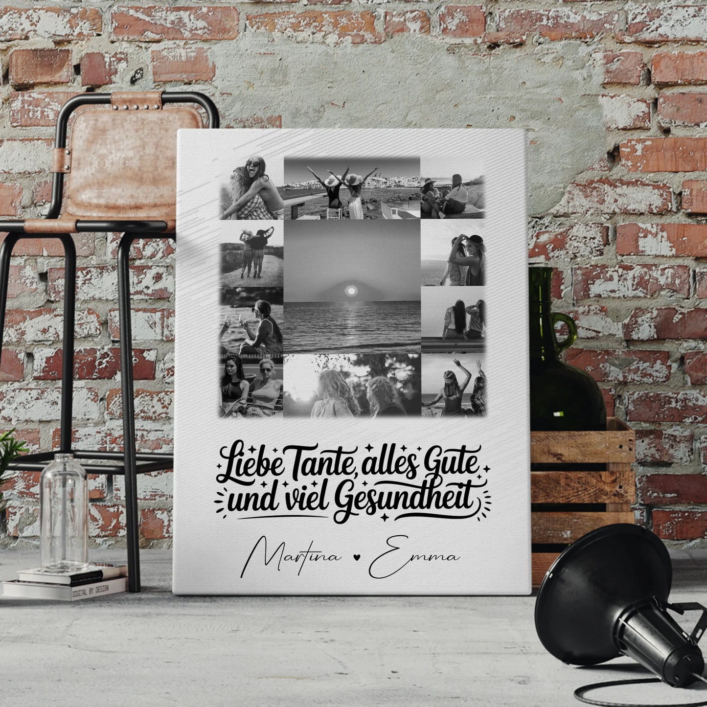 Personalisierte Fotocollage Großes Bild aus 11 Fotos für Tante alles Liebe und Gesundheit Schwarz-Weiß 4