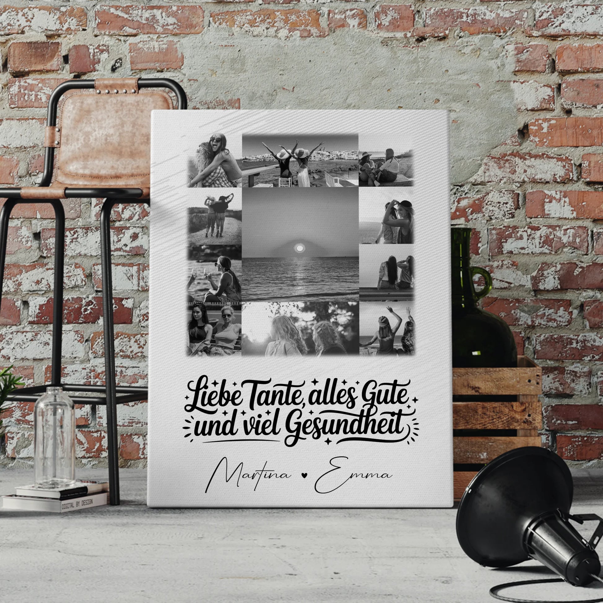Personalisierte Fotocollage Großes Bild aus 11 Fotos für Tante alles Liebe und Gesundheit Schwarz-Weiß 4