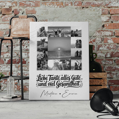 Personalisierte Fotocollage Großes Bild aus 11 Fotos für Tante alles Liebe und Gesundheit Schwarz-Weiß 4