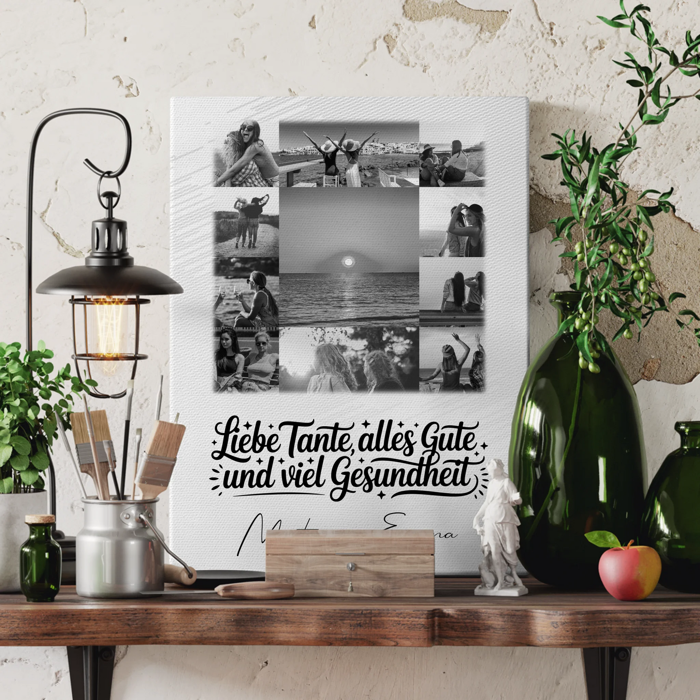 Personalisierte Fotocollage Großes Bild aus 11 Fotos für Tante alles Liebe und Gesundheit Schwarz-Weiß 3