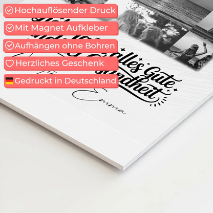 Personalisierter Fotoboard Magnet Wandbild mit 11 Fotos für Tante alles Liebe und Gesundheit Schwarz-Weiß
