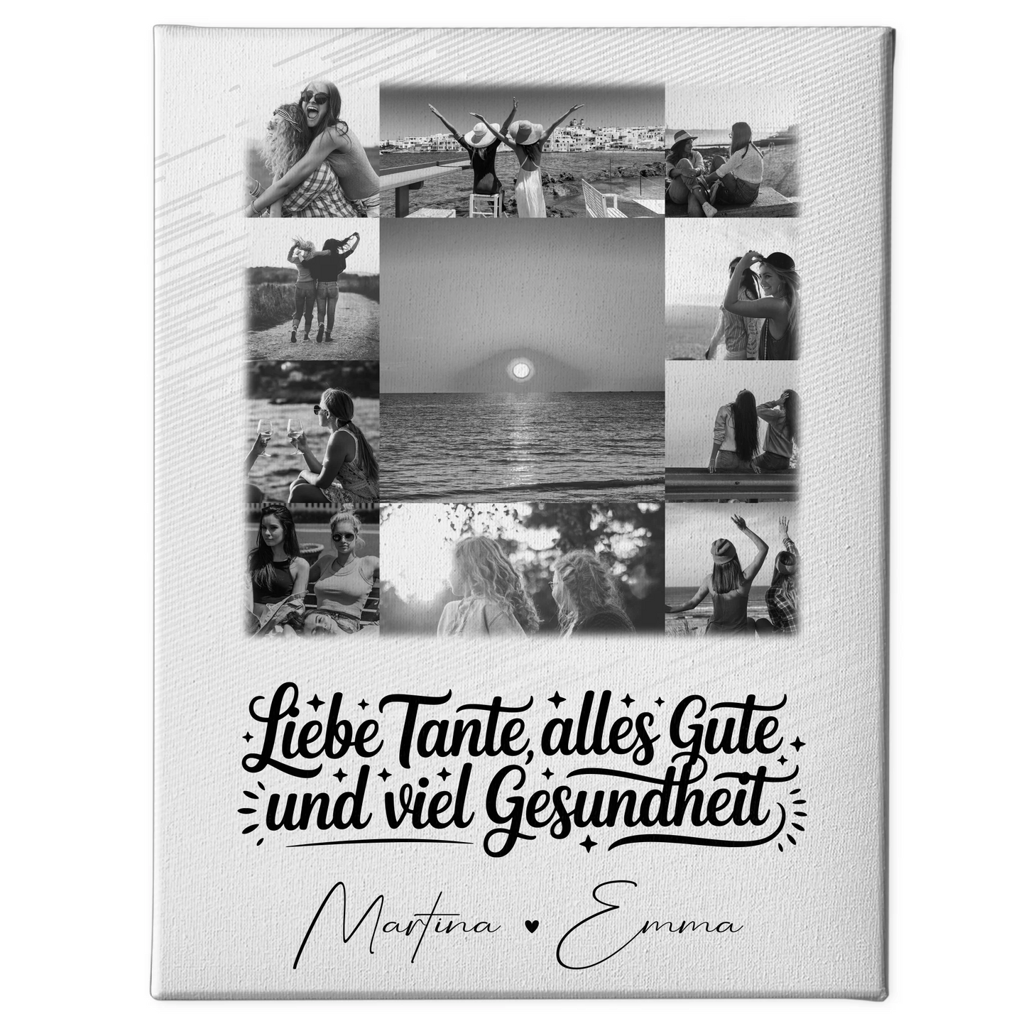 Personalisierte Fotocollage Großes Bild aus 11 Fotos für Tante alles Liebe und Gesundheit Schwarz-Weiß 1