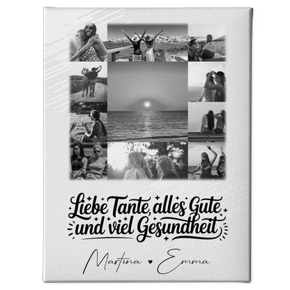 Personalisierte Fotocollage Großes Bild aus 11 Fotos für Tante alles Liebe und Gesundheit Schwarz-Weiß 1
