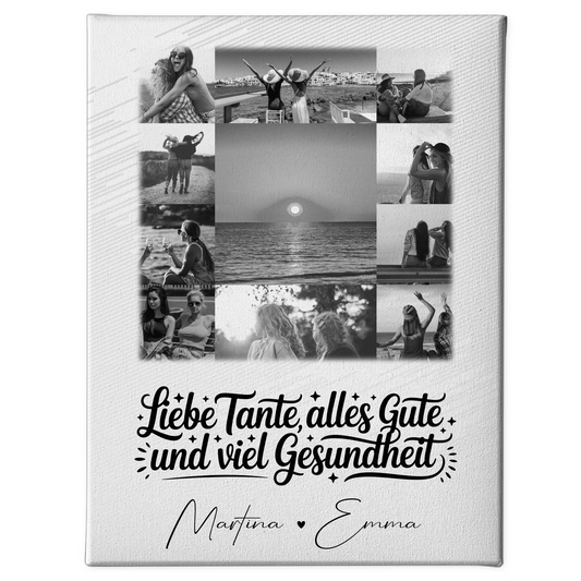 Personalisierte Fotocollage Großes Bild aus 11 Fotos für Tante alles Liebe und Gesundheit Schwarz-Weiß 1