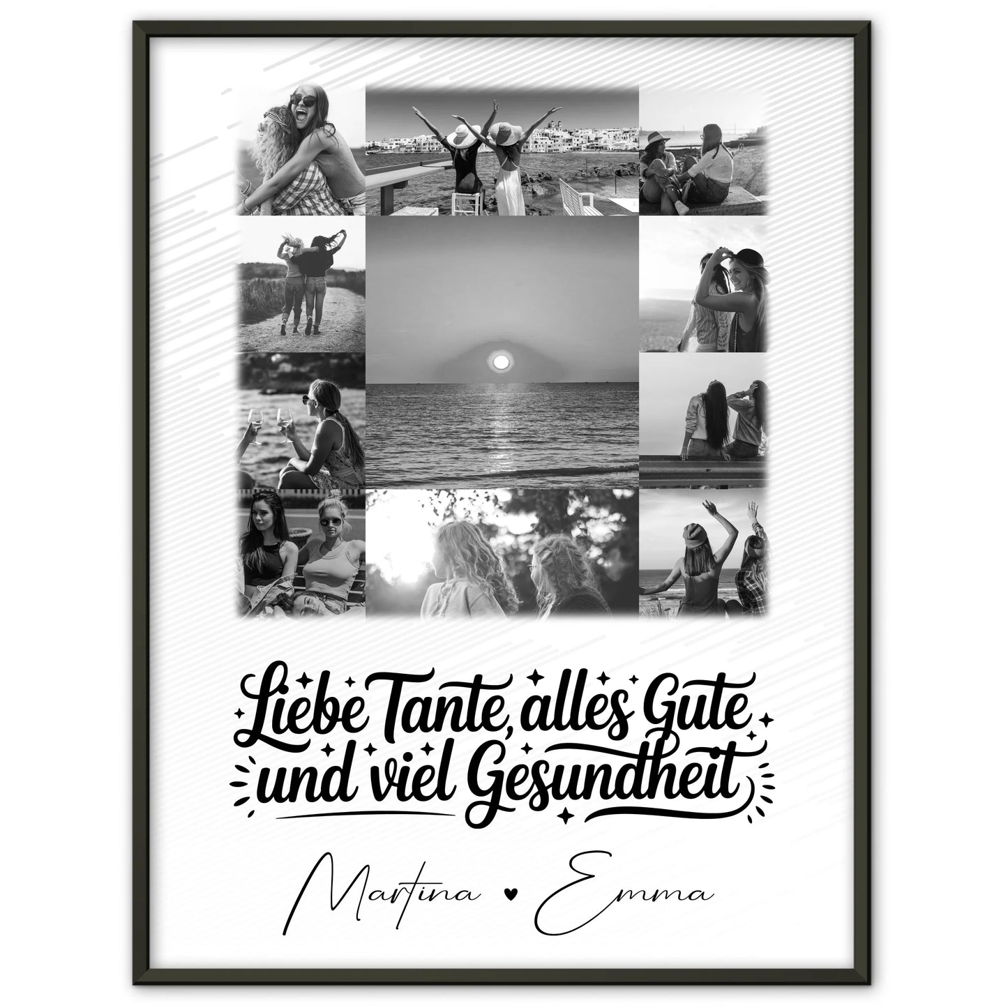 Personalisierte Fotocollage Großes Bild aus 11 Fotos für Tante alles Liebe und Gesundheit Schwarz-Weiß