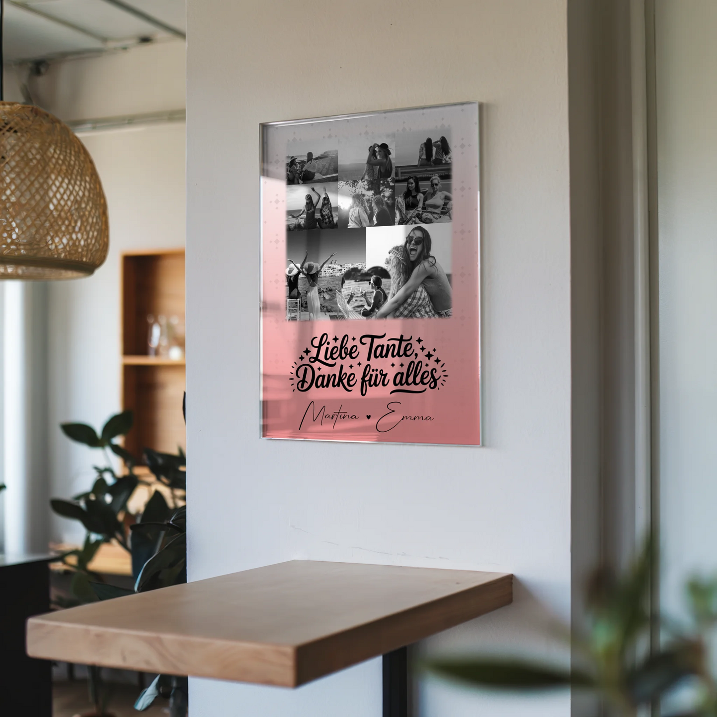 Personalisierte Acrylglas Mit Foto 8 Fotos 1 Herz Foto Liebe Tante Danke für alles Schwarz-Weiß