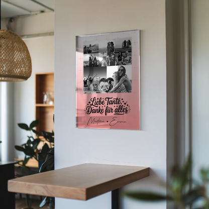 Personalisierte Acrylglas Mit Foto 8 Fotos 1 Herz Foto Liebe Tante Danke für alles Schwarz-Weiß