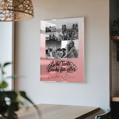 Personalisierte Acrylglas Mit Foto 8 Fotos 1 Herz Foto Liebe Tante Danke für alles Schwarz-Weiß