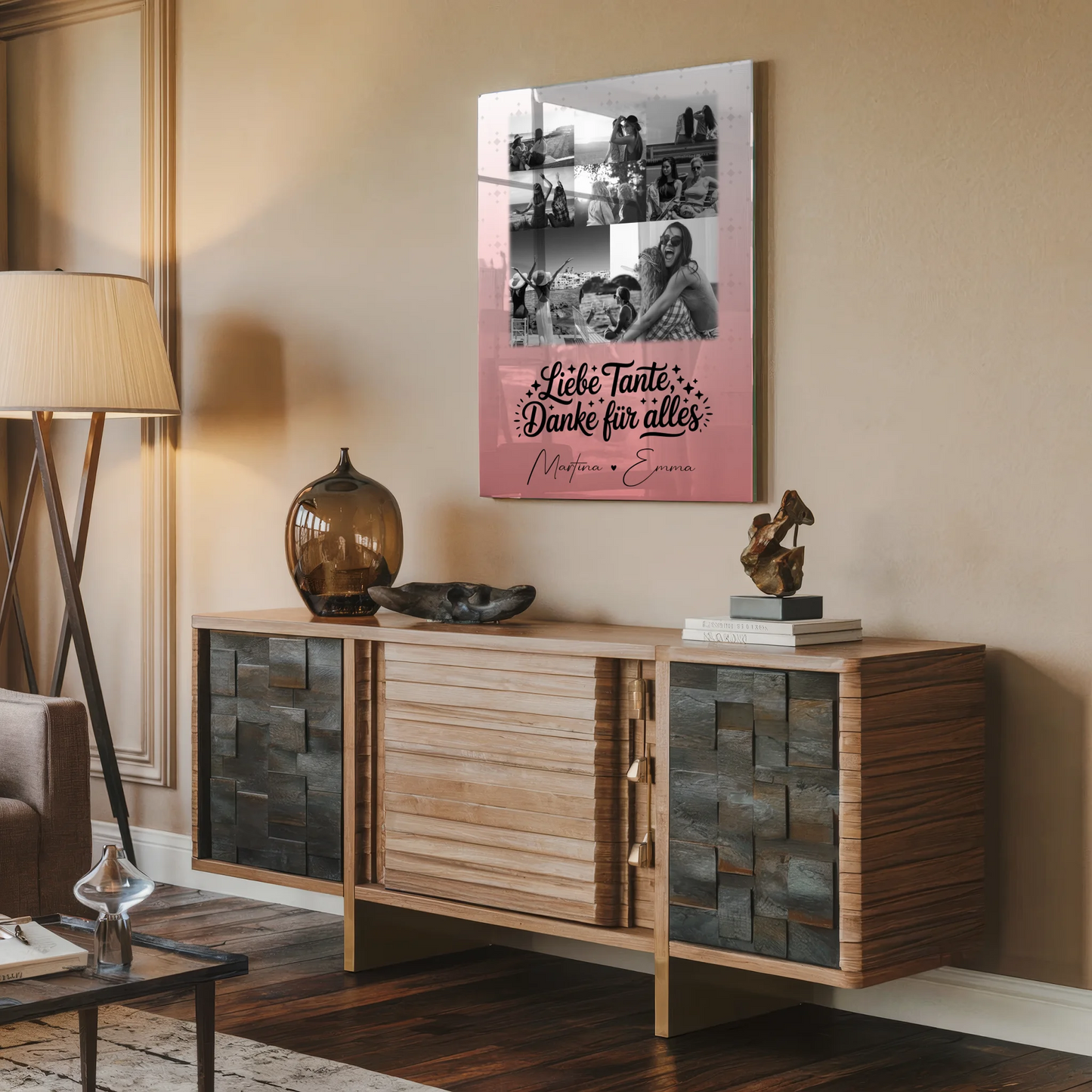 Personalisierte Acrylglas Mit Foto 8 Fotos 1 Herz Foto Liebe Tante Danke für alles Schwarz-Weiß