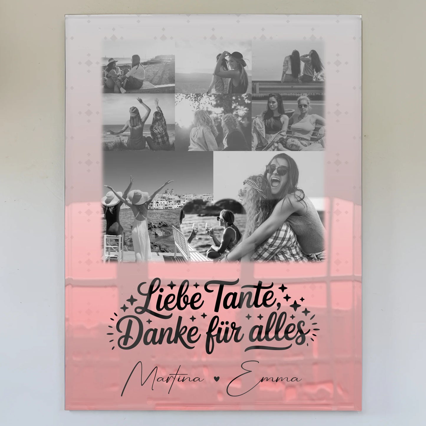 Personalisierte Acrylglas Mit Foto 8 Fotos 1 Herz Foto Liebe Tante Danke für alles Schwarz-Weiß