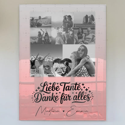 Personalisierte Acrylglas Mit Foto 8 Fotos 1 Herz Foto Liebe Tante Danke für alles Schwarz-Weiß
