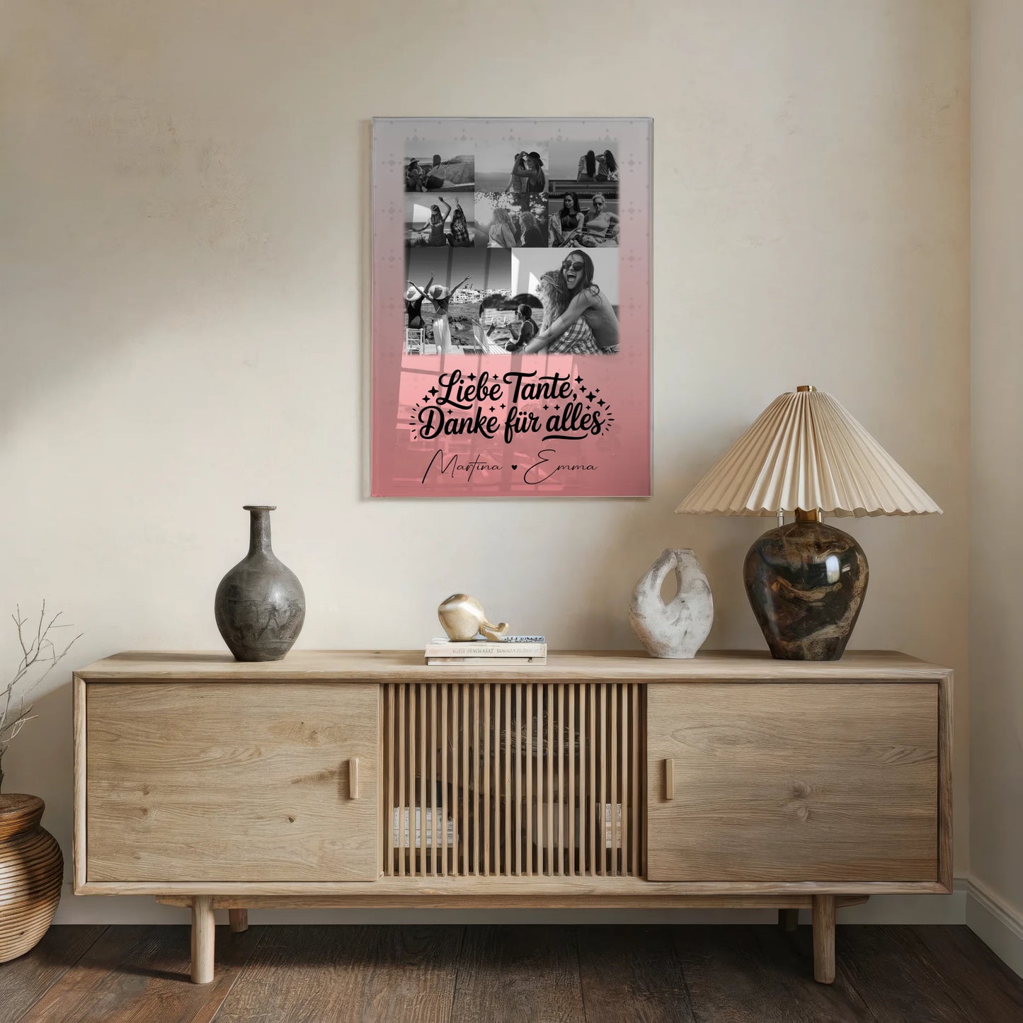 Personalisierte Acrylglas Mit Foto 8 Fotos 1 Herz Foto Liebe Tante Danke für alles Schwarz-Weiß