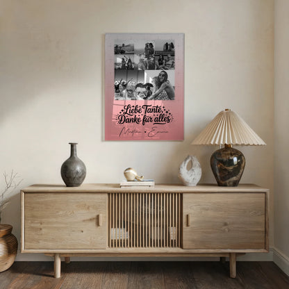 Personalisierte Acrylglas Mit Foto 8 Fotos 1 Herz Foto Liebe Tante Danke für alles Schwarz-Weiß