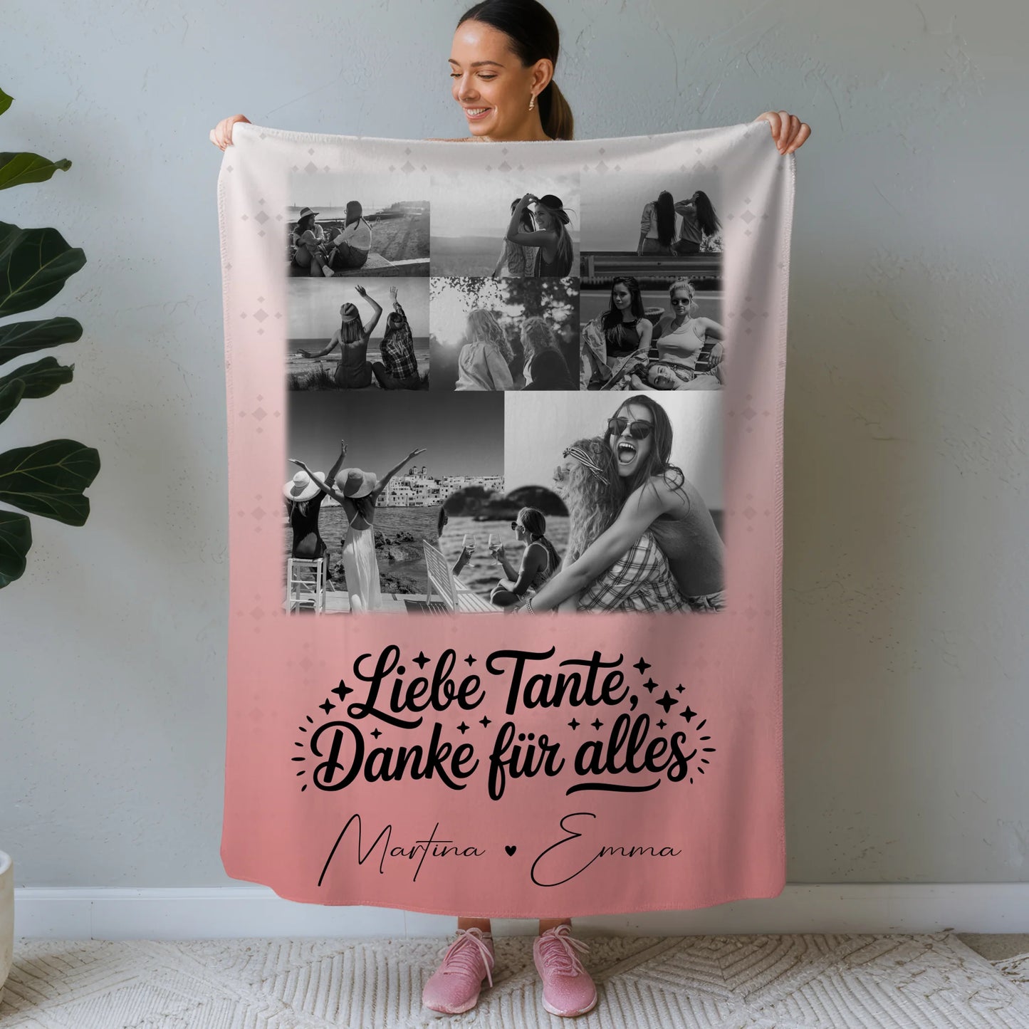 Personalisierte Kuscheldecke Mit Namen Und Motiv 8 Fotos und 1 Herz Foto Liebe Tante Danke für alles Schwarz-Weiß 1