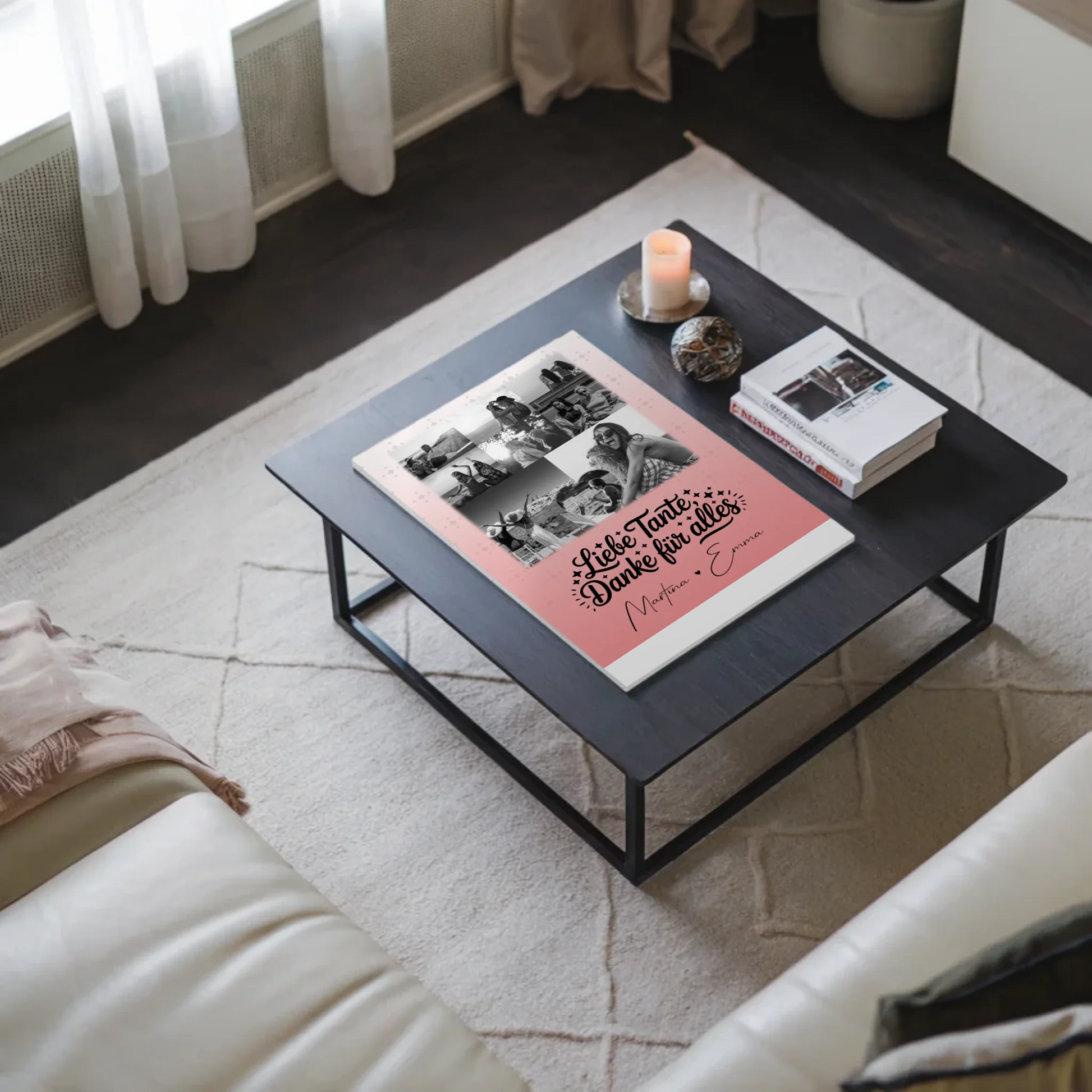 Personalisierter Magnetposter Fotoboard mit 8 Fotos und 1 Herz Foto Liebe Tante Danke für alles Schwarz-Weiß 3