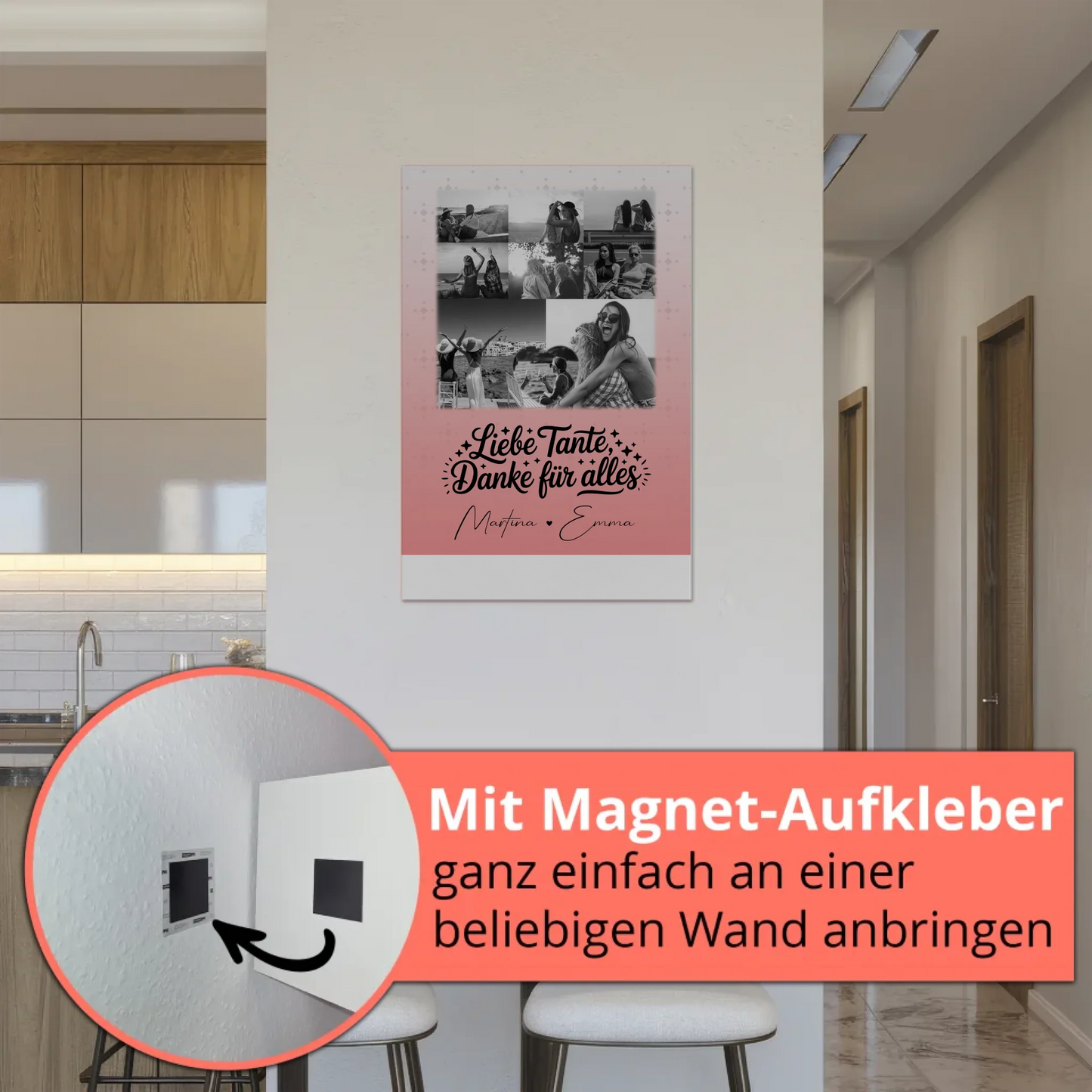 Personalisierter Magnetposter Fotoboard mit 8 Fotos und 1 Herz Foto Liebe Tante Danke für alles Schwarz-Weiß