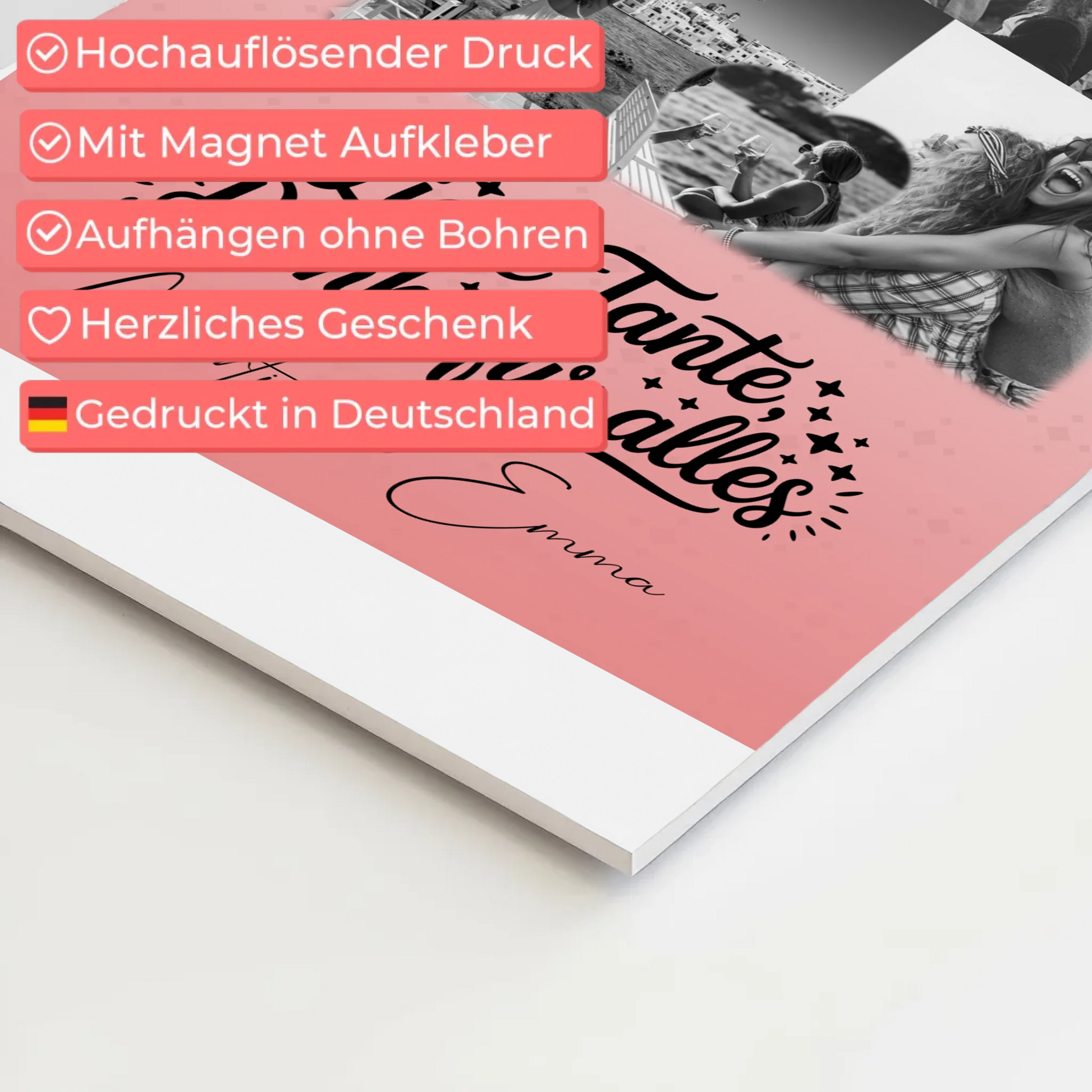 Personalisierter Magnetposter Fotoboard mit 8 Fotos und 1 Herz Foto Liebe Tante Danke für alles Schwarz-Weiß 4