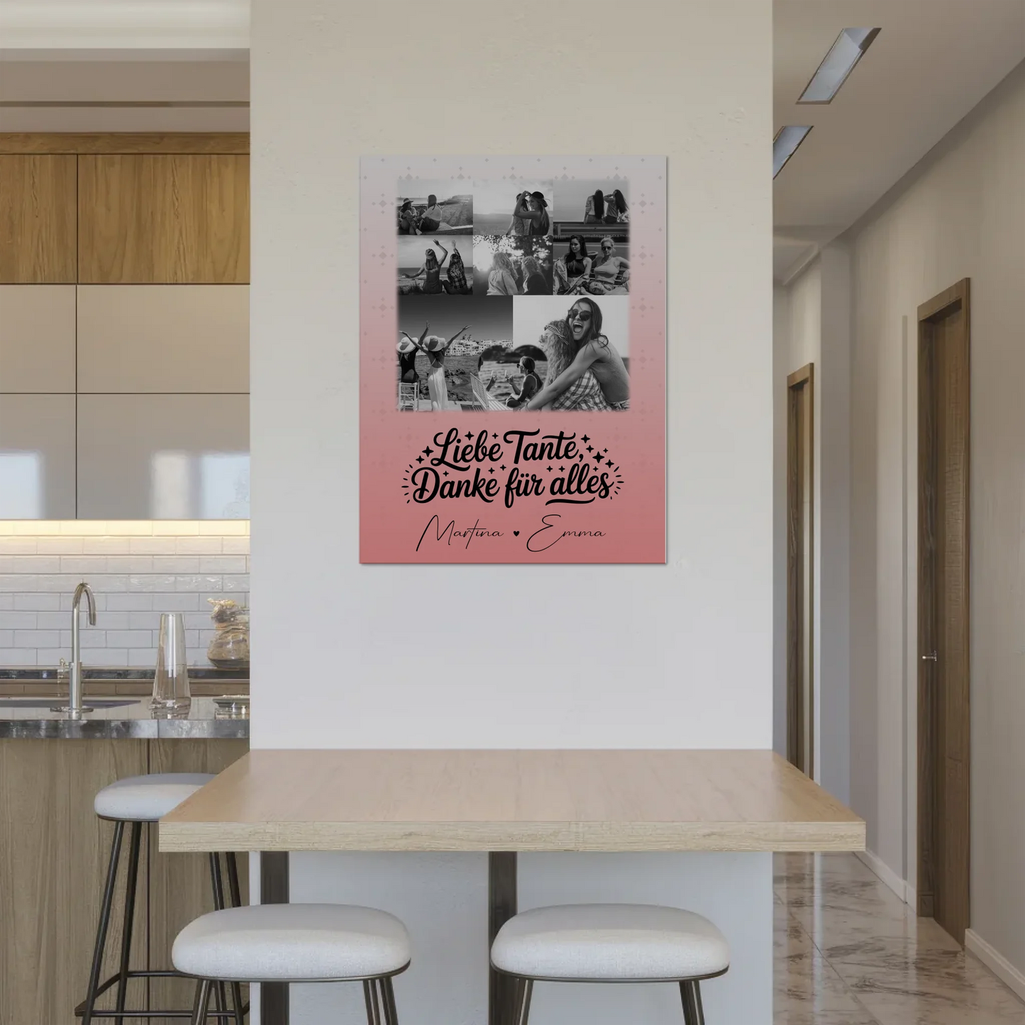 Personalisierter Magnetposter Fotoboard mit 8 Fotos und 1 Herz Foto Liebe Tante Danke für alles Schwarz-Weiß