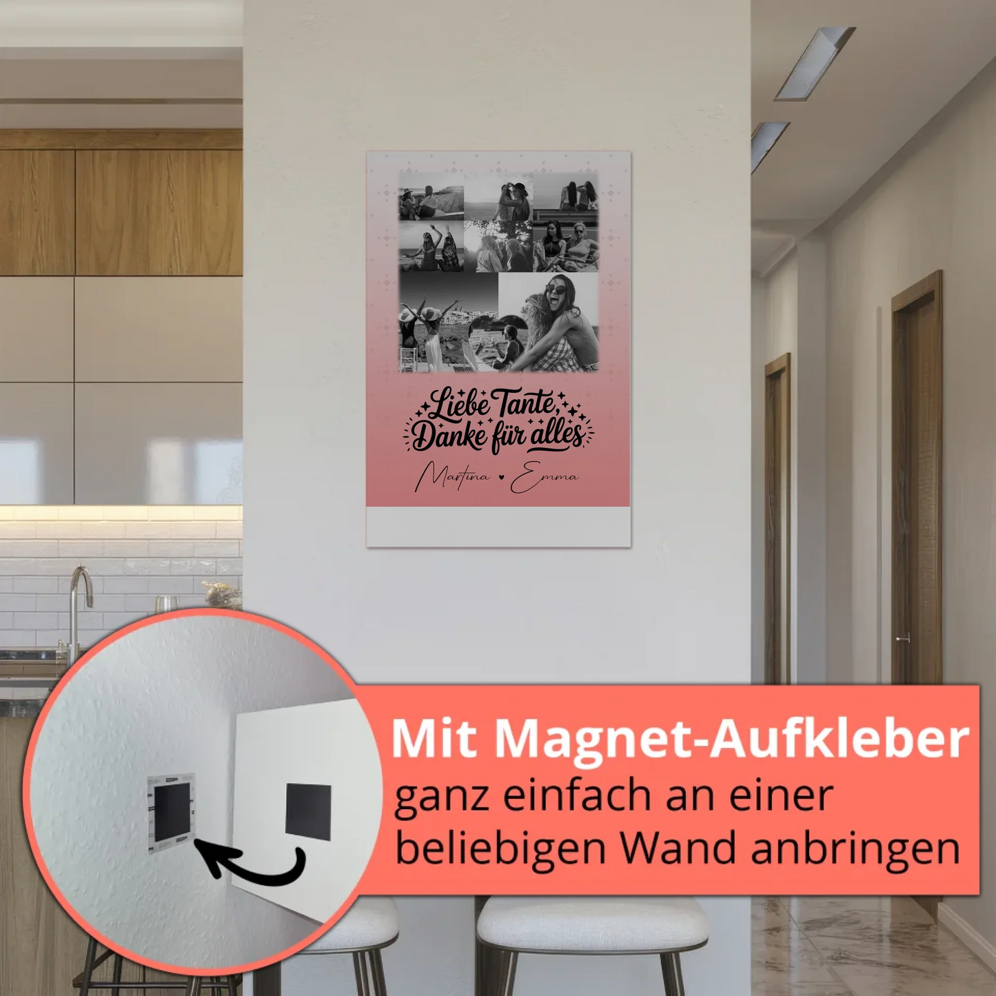 Personalisierter Magnetposter Fotoboard mit 8 Fotos und 1 Herz Foto Liebe Tante Danke für alles Schwarz-Weiß